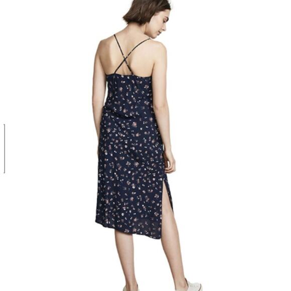 ADRIANO GOLDSCHIMIED Floral Midi Dress Navy Blue Extra Small XS Cross Back - Picture 4 of 5